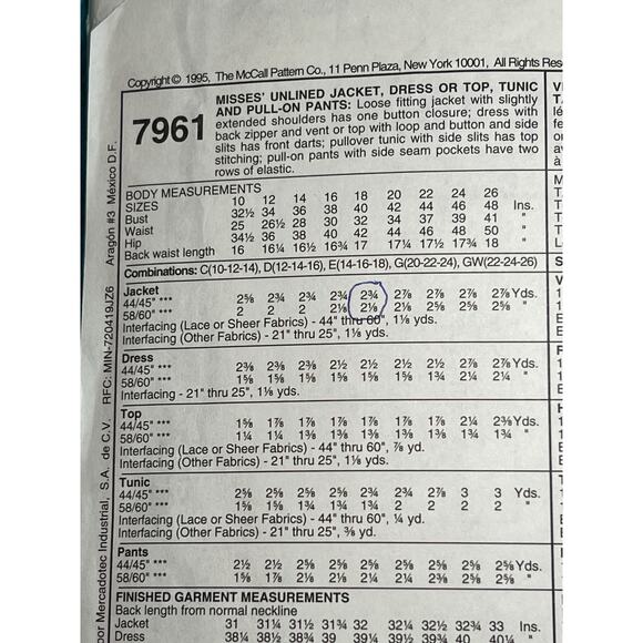 McCalls 7961 Sewing pattern jacket dress top tunic pull on pants size 12 14 16 - Picture 4 of 7